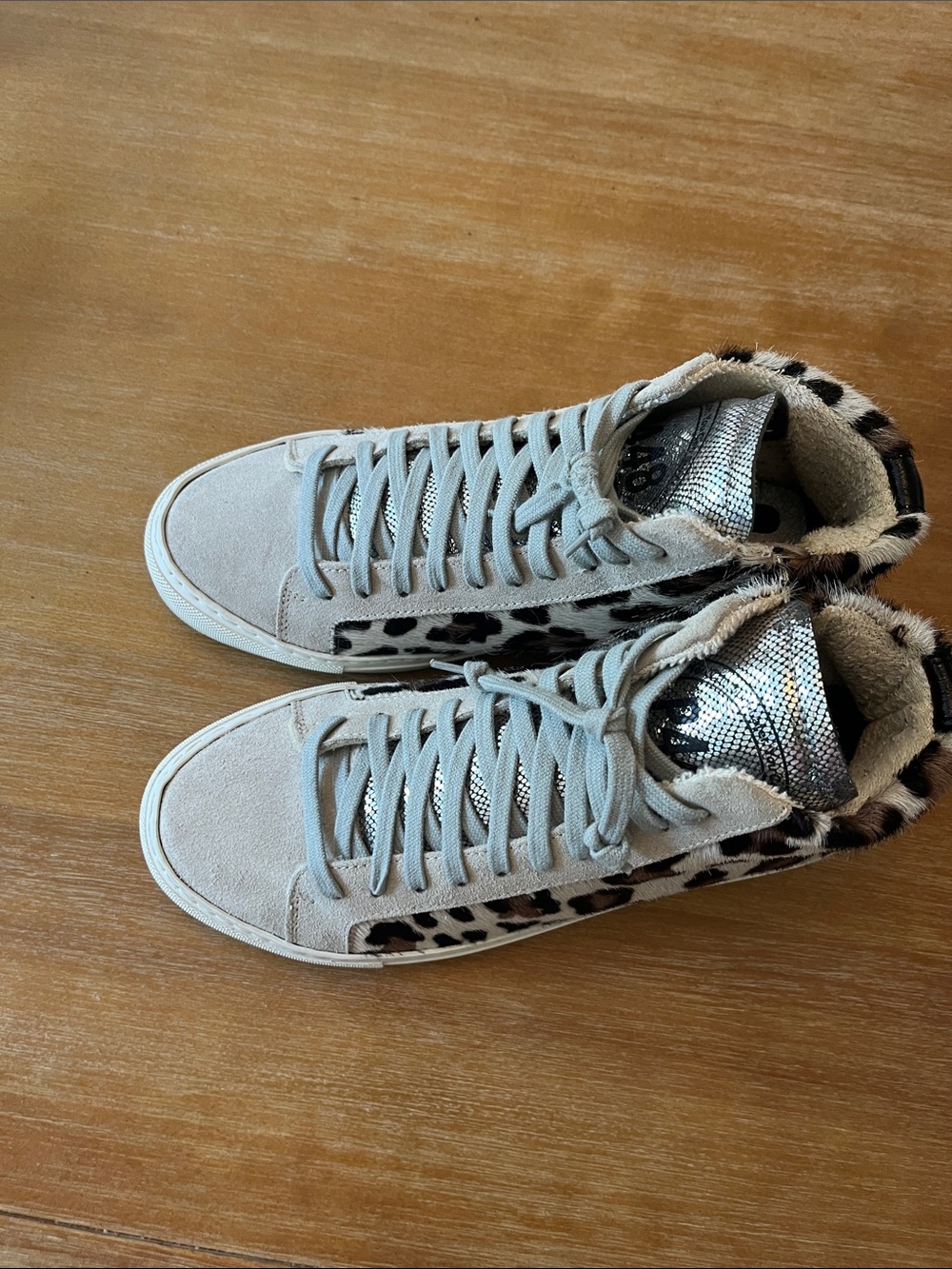 Women’s Leopard-Accent High Top Sneakers in Light Gray